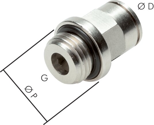 Exemplary representation: Push-in fitting with cylindrical thread, nickel-plated brass